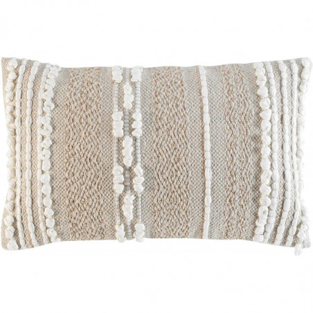 Coussin déhoussable en polycoton fantaisie et fils métallisés - Beige - 30 x 50 cm