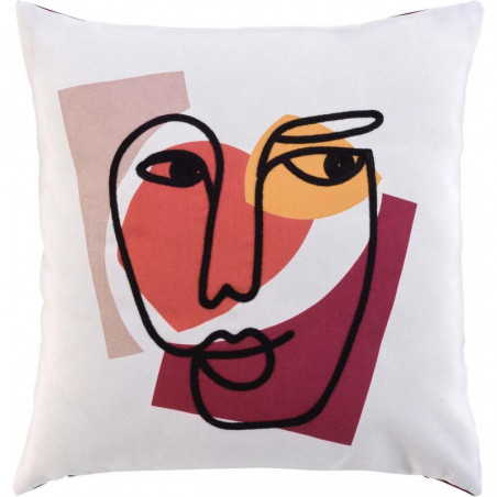 Coussin déhoussable avec motifs de visage abstrait - Terracotta - 45 x 45 cm