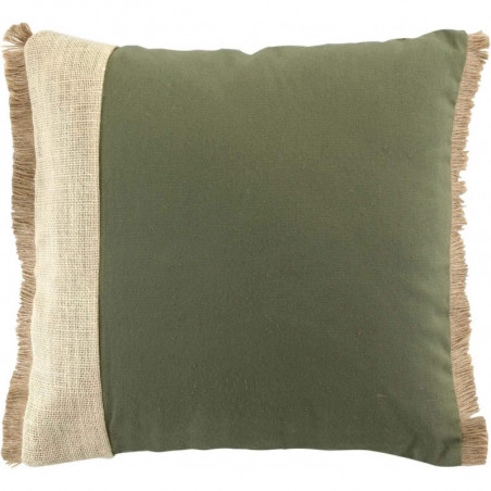 Coussin en coton et jute avec finition franges - Vert - 40 x 40 cm