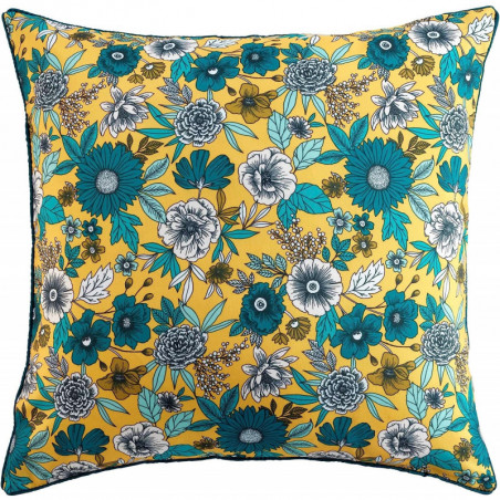 Coussin carré à imprimé champêtre "Bohoflora" - Jaune - 60 x 60 cm