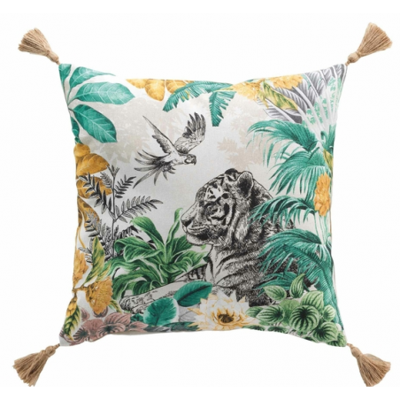 Coussin déhoussable en coton avec motif jungle Savana - Multicolore - 45 x 45 cm