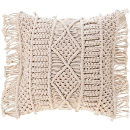 Coussin déhoussable en coton macramé "Macralina" - Beige - 40 x 40 cm