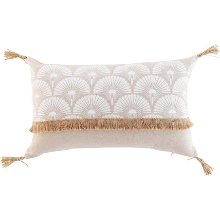 Coussin déhoussable en polycoton et jute "Bahina " - Blanc - 30 x 50 cm