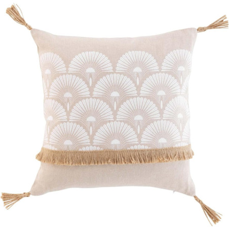 Coussin déhoussable en polycoton et jute "Bahina " - Blanc - 40 x 40 cm