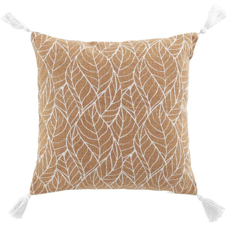 Coussin déhoussable en coton et jute à motifs feuilles "Kalinda" - Beige - 40 x 40 cm