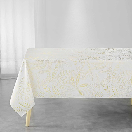 Nappe rectangle "Belflor" à imprimés végétation métallisés - Blanc/or - 150 x 240 cm