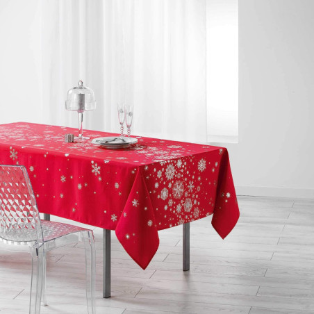 Nappe rectangle "Constellation" à motifs de flocons métallisés - Rouge - 150 x 240 cm