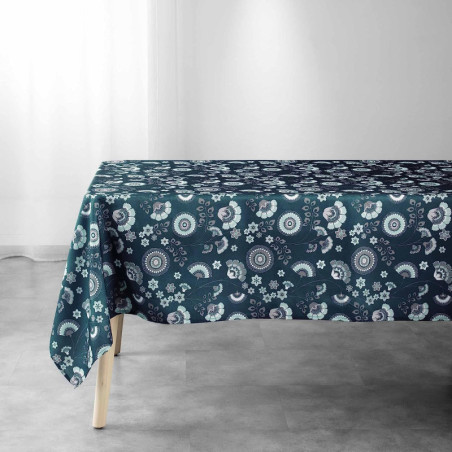 Nappe rectangle "Garance" à imprimé feuilles - Bleu - 145 x 240 cm