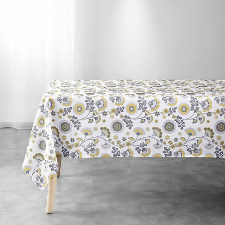 Nappe rectangle "Garance" à imprimé feuilles - Blanc - 145 x 240 cm