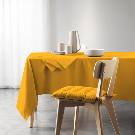 Nappe rectangle uni en coton recyclé "Mistral" - Jaune moutarde - 140 x 240 cm