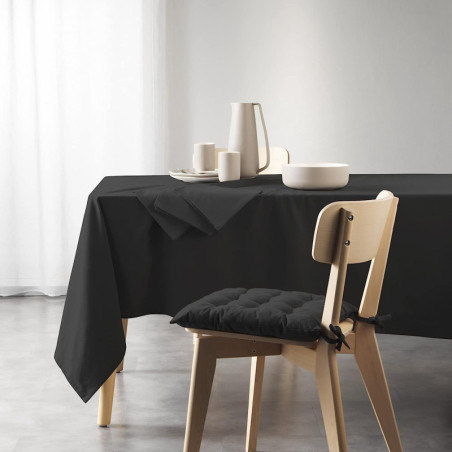 Nappe rectangle uni en coton recyclé "Mistral" - Noir - 140 x 240 cm