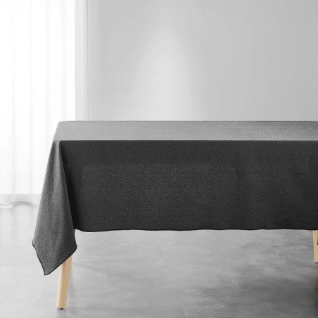 Nappe rectangle uni en coton recyclé avec bordure "Mistraline" - Anthracite - 140 x 240 cm