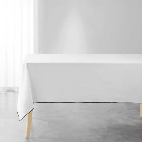 Nappe rectangle uni en coton recyclé avec bordure "Mistraline" - Blanc - 140 x 240 cm