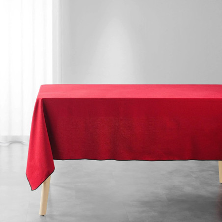 Nappe rectangle uni en coton recyclé avec bordure "Mistraline" - Rouge - 140 x 240 cm