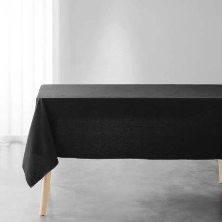 Nappe rectangle uni en coton recyclé avec bordure "Mistraline" - Noir - 140 x 240 cm