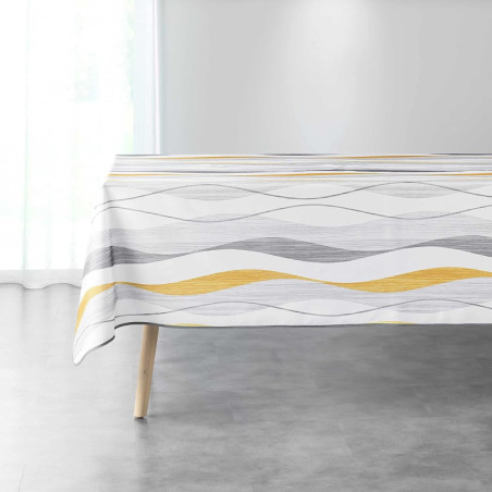 Nappe rectangle "Ondulys" à motifs ondulations - Blanc/jaune - 150 x 240 cm