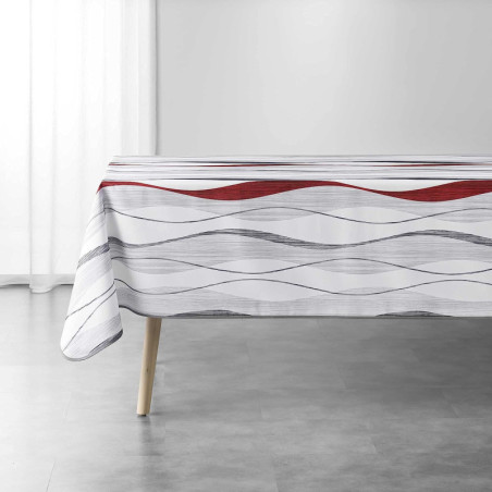 Nappe rectangle "Ondulys" à motifs ondulations - Blanc/rouge - 150 x 240 cm