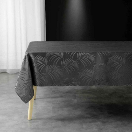 Nappe rectangle "Plumette" à imprimés plumes en jacquard - Gris anthracite - 140 x 240 cm