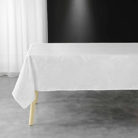 Nappe rectangle "Plumette" à imprimés plumes en jacquard - Blanc - 140 x 240 cm