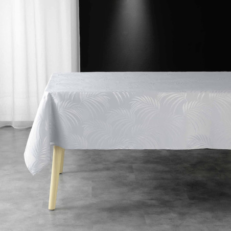 Nappe rectangle "Plumette" à imprimés plumes en jacquard - Gris clair - 140 x 240 cm