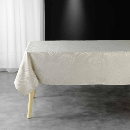 Nappe rectangle "Plumette" à imprimés plumes en jacquard - Beige - 140 x 240 cm