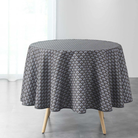 Nappe ronde "Artchic" à imprimé petits éventails - Gris - D 180 cm