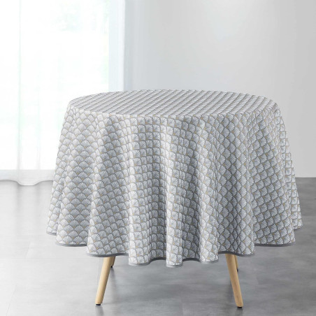 Nappe ronde "Artchic" à imprimé petits éventails - Blanc - D 180 cm