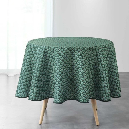 Nappe ronde "Artchic" à imprimé petits éventails - Vert - D 180 cm