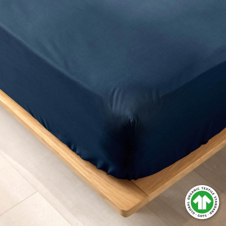 Drap housse en coton bio pour lit king size "Biolina" - Bleu - 180 x 200 cm