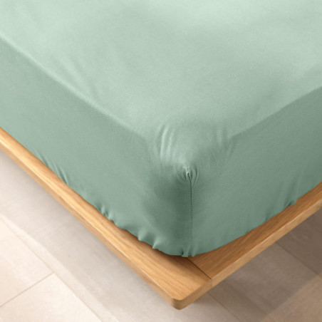 Drap housse en coton bio pour lit queen size "Biolina" - Vert sauge - 160 x 200 cm