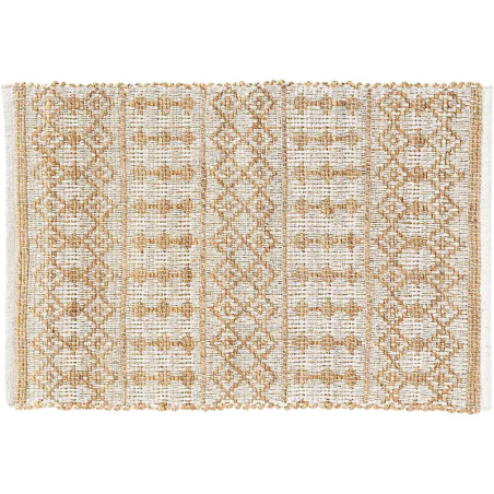 Tapis d'intérieur rectangle en coton à motif ethnique "Orya" - Beige - 60 x 90 cm