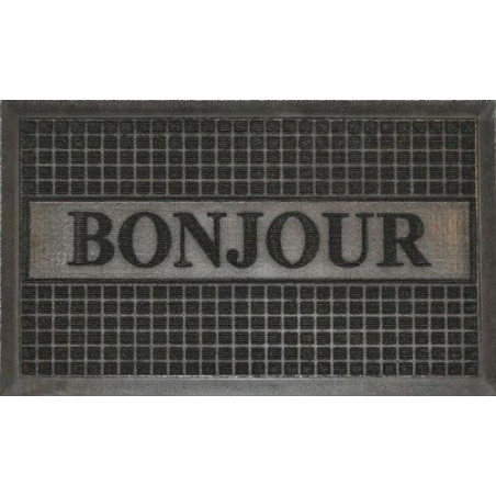 Tapis Rectangle en caoutchouc avec inscription "Bonjour" en relief - Noir - 45 x 75 cm