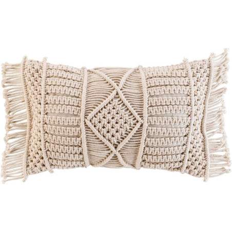 Coussin déhoussable en coton macramé "Macralina" - Beige - 30 x 50 cm