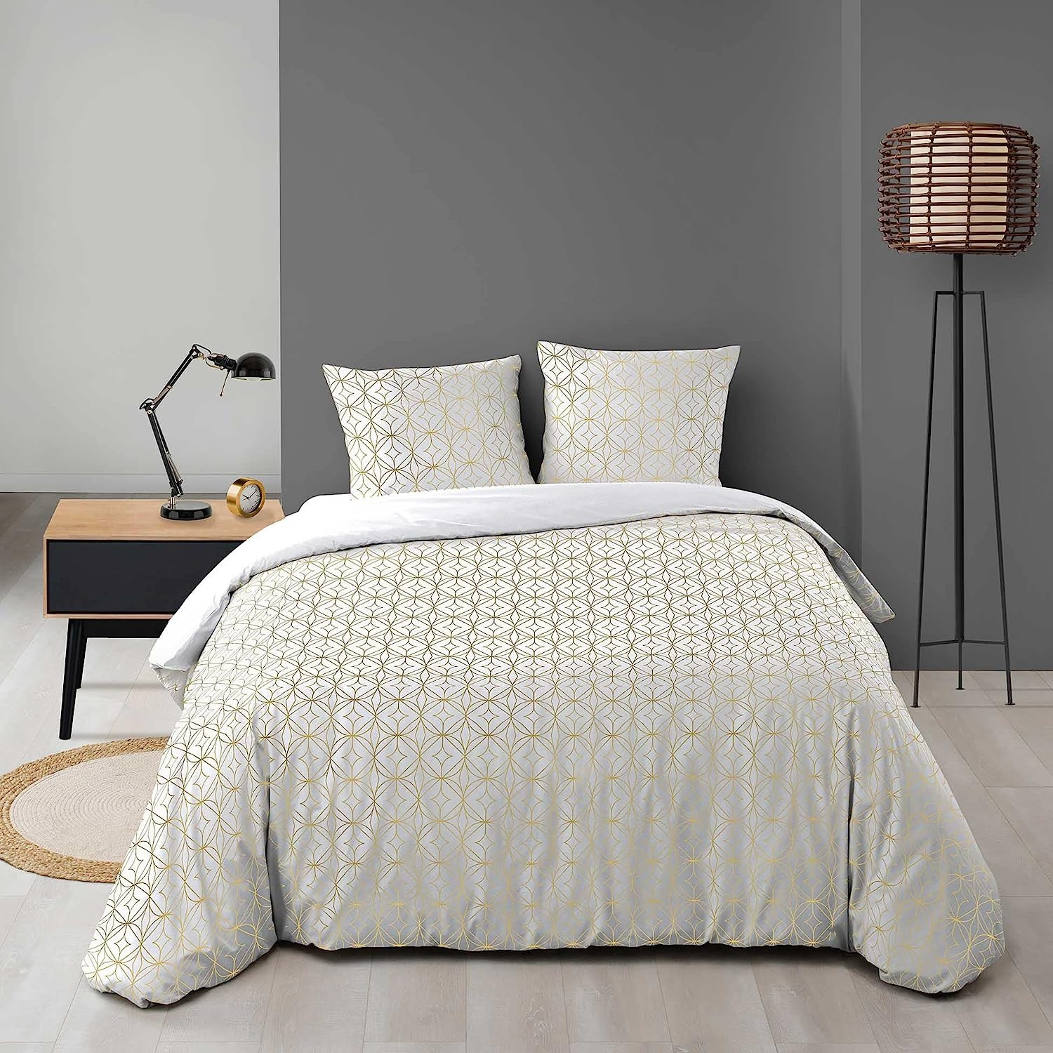 Parure de lit en coton blanc avec fleurs 160x200 Parure de lit 3