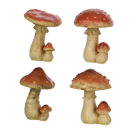 Lot de 4 figurines décoratives champignons en polyrésine - Taille L - Polyrésine - Rouge et jaune