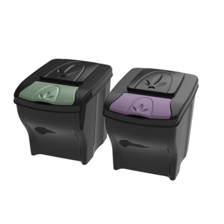 Lot de 2 poubelles "Poker Office" en plastique - Noir - 20x2 L - L 40 x l 28 x H 31cm