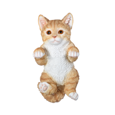 Statuette de chat à accrocher sur barrière en polyrésine - Beige - L 11 x l 9 x H 22 cm