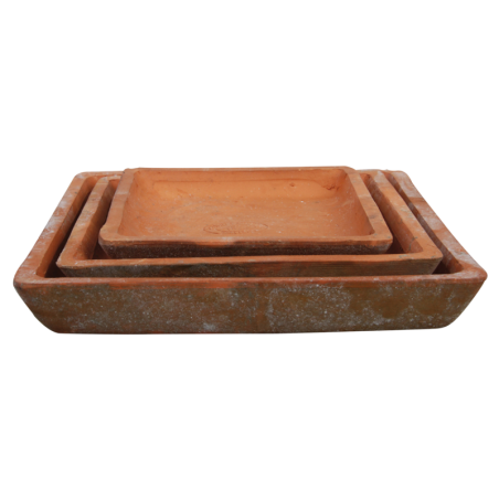 Set de 3 soucoupes carrés en terre cuite - Terracotta - L 25/20/16 cm