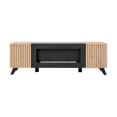 Meuble TV avec cheminée artificielle "Liam" en bois - Beige/noir - L 160 x H 52 x P 45 cm