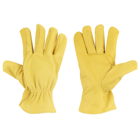 Gants de jardin en cuir - Taille L - Jaune - l 13 x L 25,3 cm