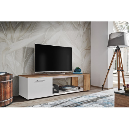 Meuble TV "Maze I" - Blanc/Beige - L 150 x H 39 X P 40 cm