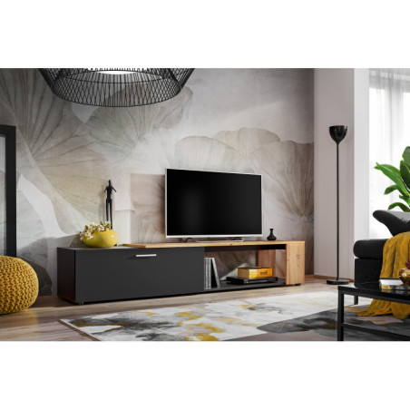 Meuble TV "Maze II" - Noir/Beige - L 200 x H 39 X P 40 cm