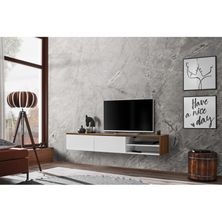 Meuble TV "Dallas" - Blanc/Beige - L 180 x H 30 x P 40 cm