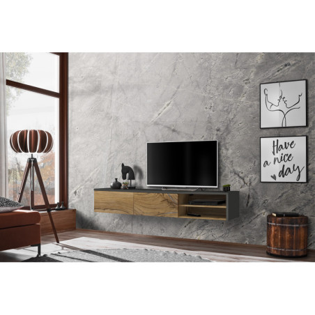 Meuble TV "Dallas" - Gris/Beige - L 180 x H 30 x P 40 cm