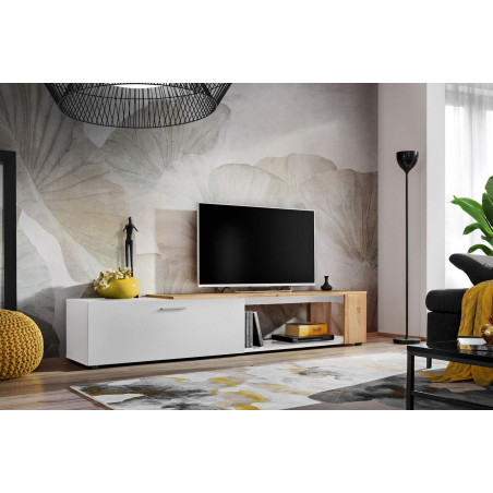 Meuble TV "Maze II" - Blanc/Beige - L 200 x H 39 X P 40 cm