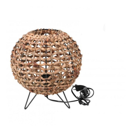 Lampe ronde à poser "Noa" en jacinthe d'eau et métal - Beige/Noir - D 28 x H 30 cm