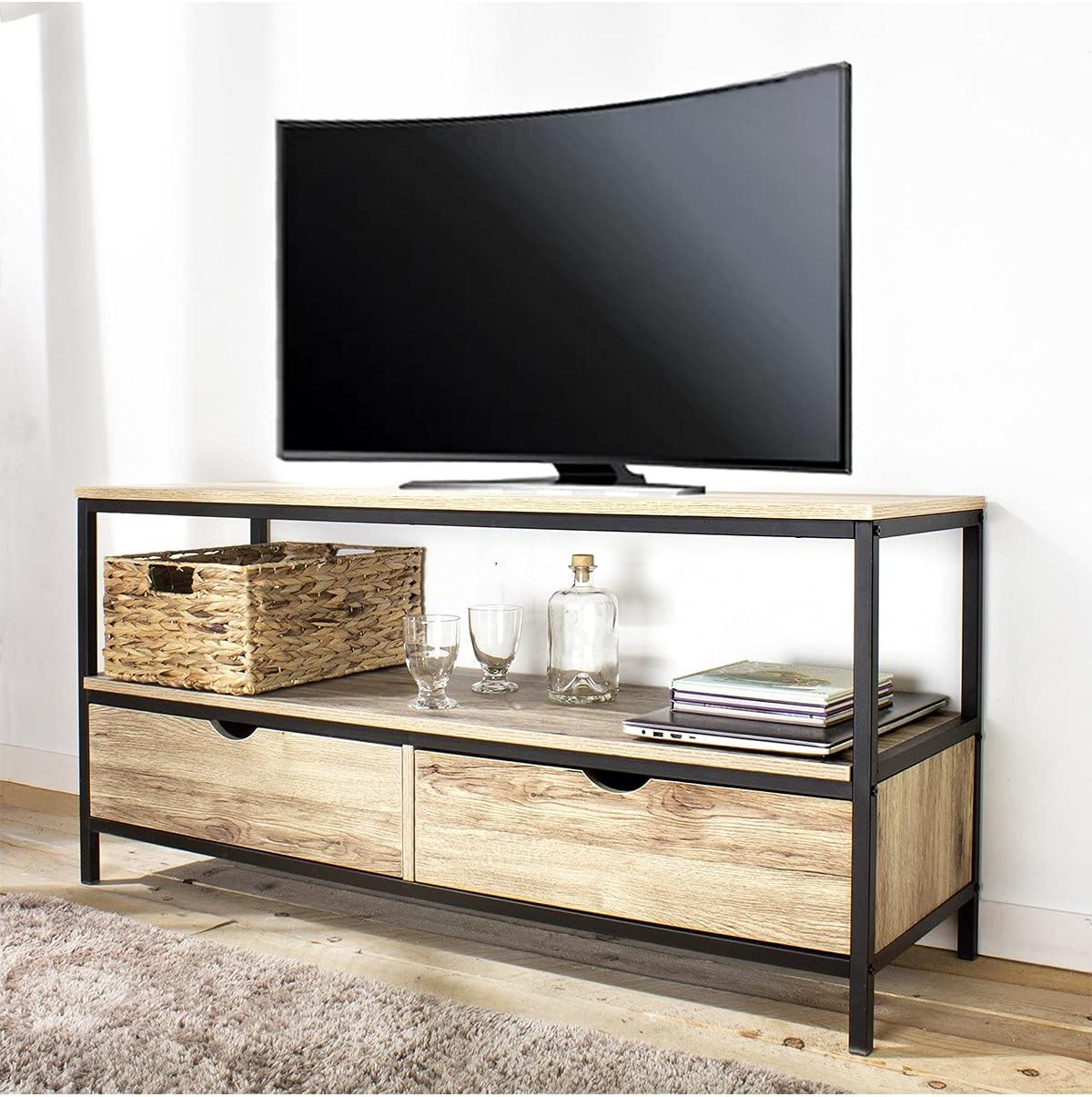 Meuble TV 120 cm métal beige