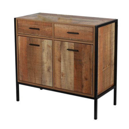 Commode en bois avec 2 tiroirs + 2 portes "Riverside" - Marron/noir - H 79 x L 84 x P 40 cm