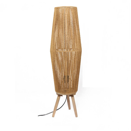 Lampe "Leandra" avec trépied en bois - Beige - D 25 x H 88 cm