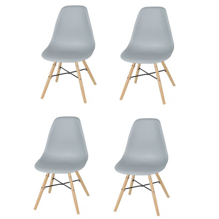 Lot de 4 chaises "Jena" coque en polypropylène et pied en bois - Gris - L 52 x l 45.5 x H 81 cm